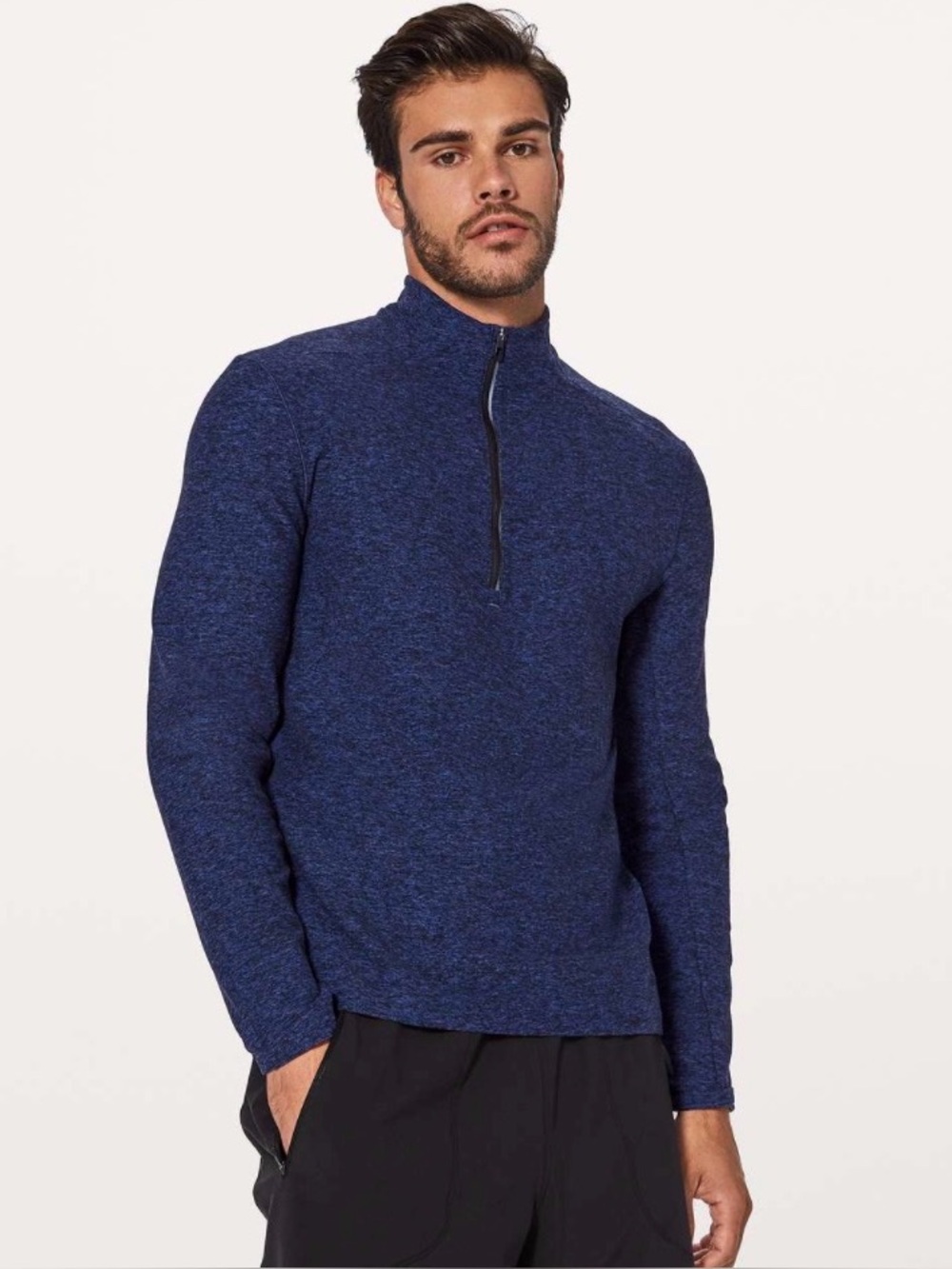 Lululemon Surge Warm 1/2 Zip Heathered Cerulean Blue Black Sweatshirt Top M